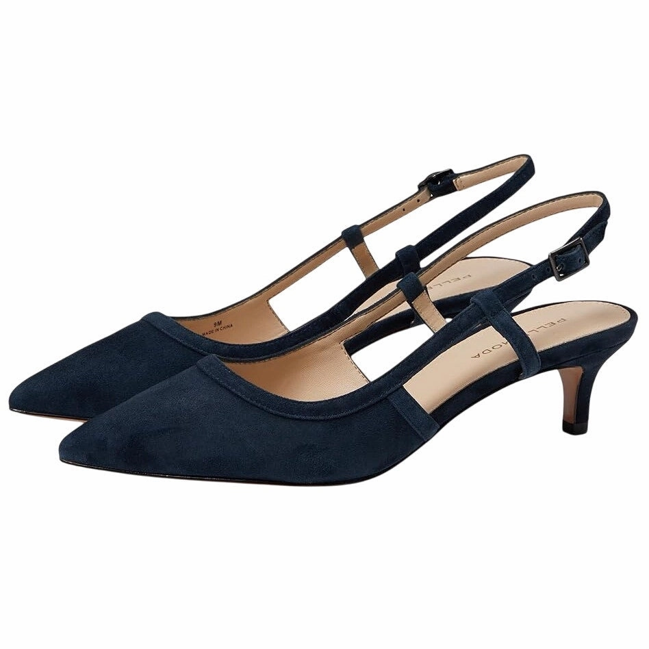 Pelle Moda Womens Deena Kitten Heels US 9 M EU 40 Navy Suede Slingback NIB Insoles High Heels