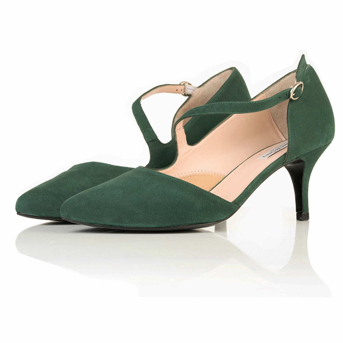 Penelope Extra-Wide Fit Shoes - Green Suede Heel Shoe Chair