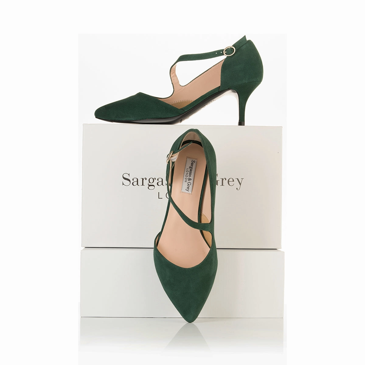 Penelope Extra-Wide Fit Shoes - Green Suede Bling Heel Shoes