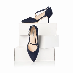 High Heel Loafers Penelope Extra-Wide Fit Shoes - Navy Suede