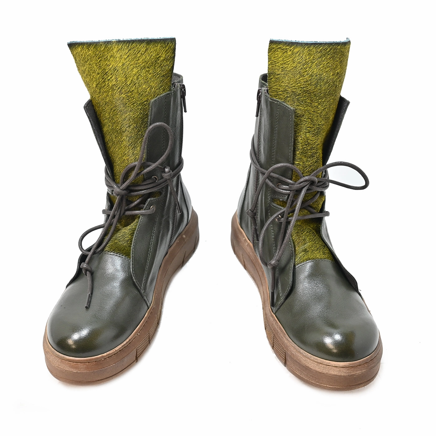 PEPPER 04 - leather BOTTLE Square Toe Chunky Heel Ankle Boots