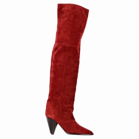 Boots That Make You Taller Isabel Marant Riria Over The Knee Boots in Red Suede