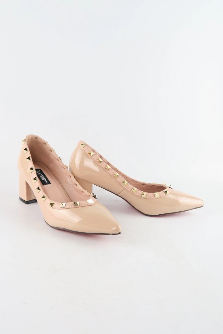  K9112 - Pointed Toe Golden Studs Pump Shoes Foot Pads For High Heels