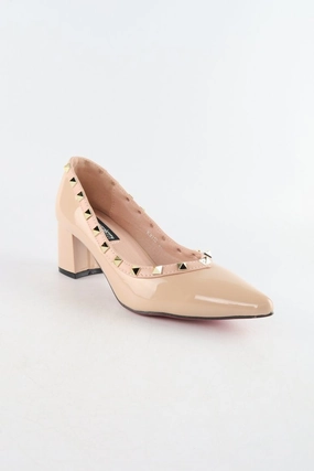 High Heel Table  K9112 - Pointed Toe Golden Studs Pump Shoes
