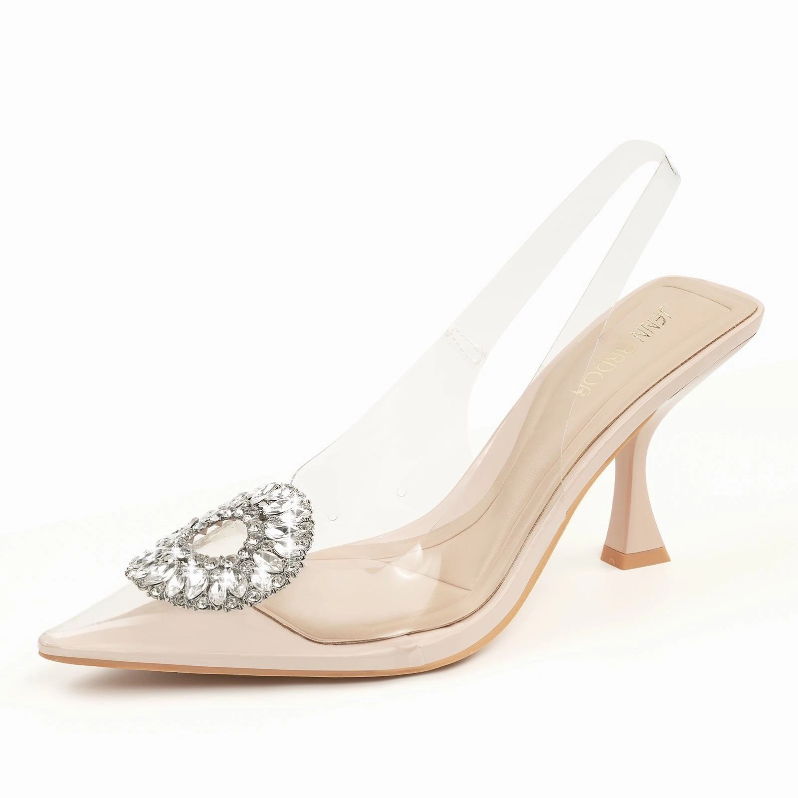 JENN ARDOR Clear Slingback Hoco Heels with Rhinestones  3 Inch Pointed Toe Closed Heels | Stylish Stiletto Dress Shoes Perfume Bottle High Heel