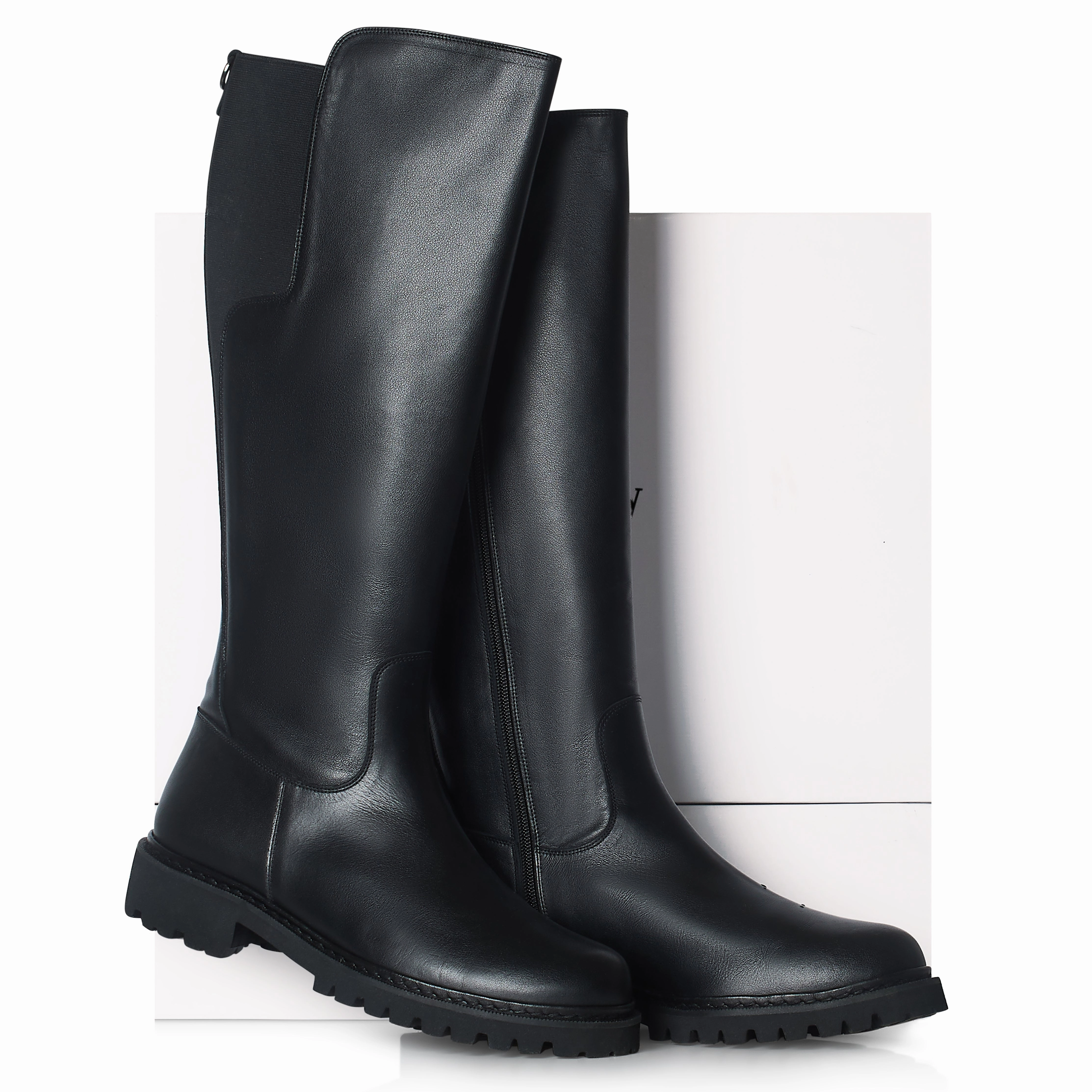Luna - Ex-Wide Fit Knee High Boots - Black Leather Amaayah Knee High Leather Boots