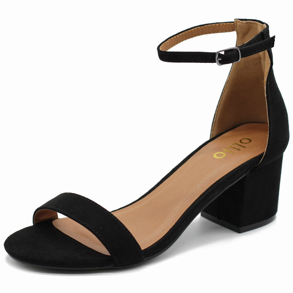 Ollio Womens Shoe Faux Suede Chunky Mid Heel Ankle Strap Heeled Sandals High Heel Nylon Porn