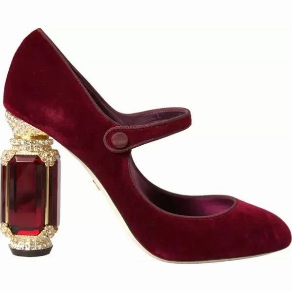 Dolce & Gabbana Red Velvet Gold Crystals Heels Mary Janes Shoes High Heels Boots Stiletto