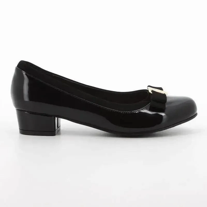 Pierre Cardin Viera Block Heel Court - Black High Heel Shoes With Bows