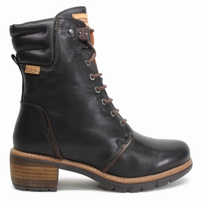 Pikolinos San Sebastia W1T-N8812 Leather Women's Ankle Black Boots Low Heeled Lug Sole Ankle Boots