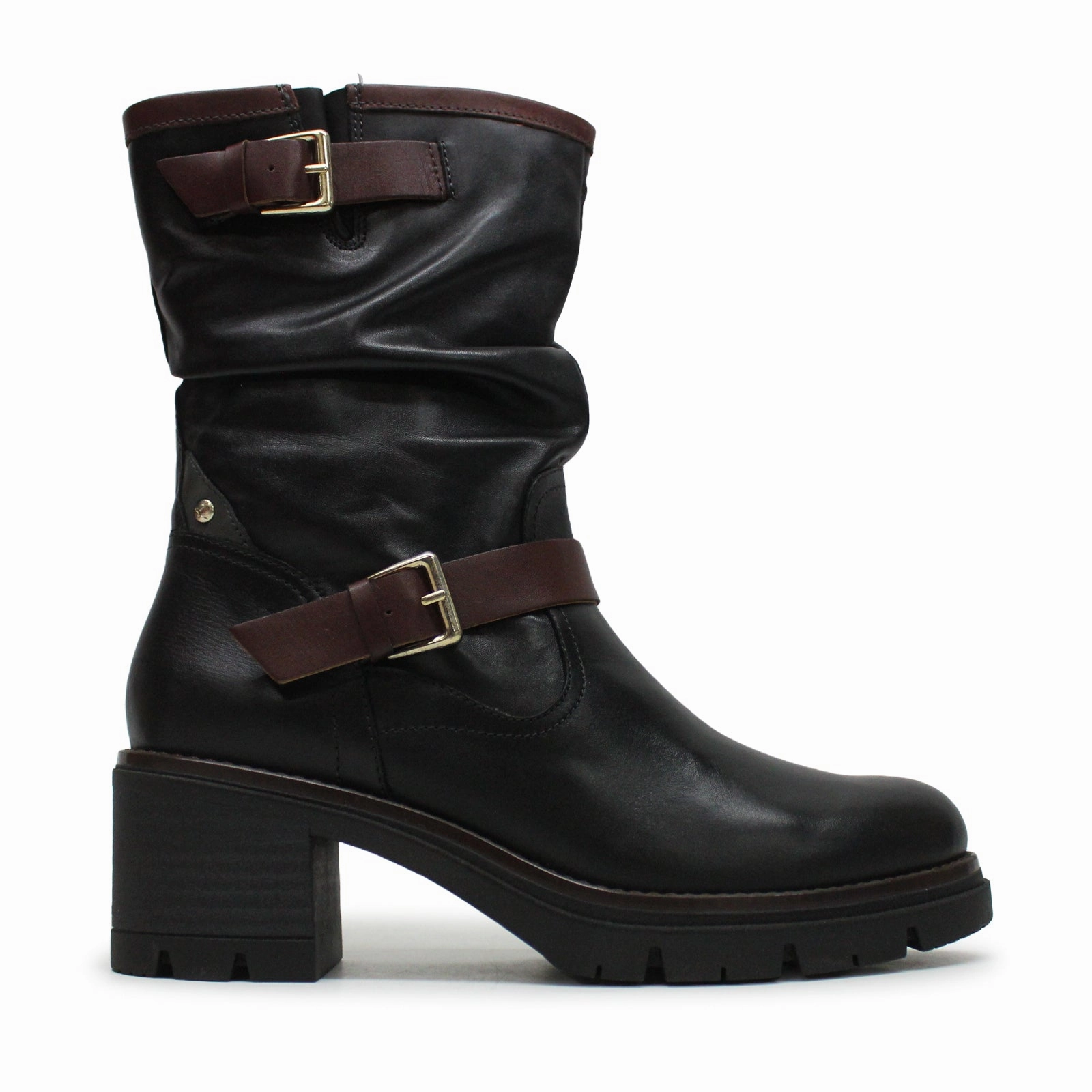 Pikolinos Soria W0B Leather Women's Heels Black Boots Elastic Chelsea Ankle Boots