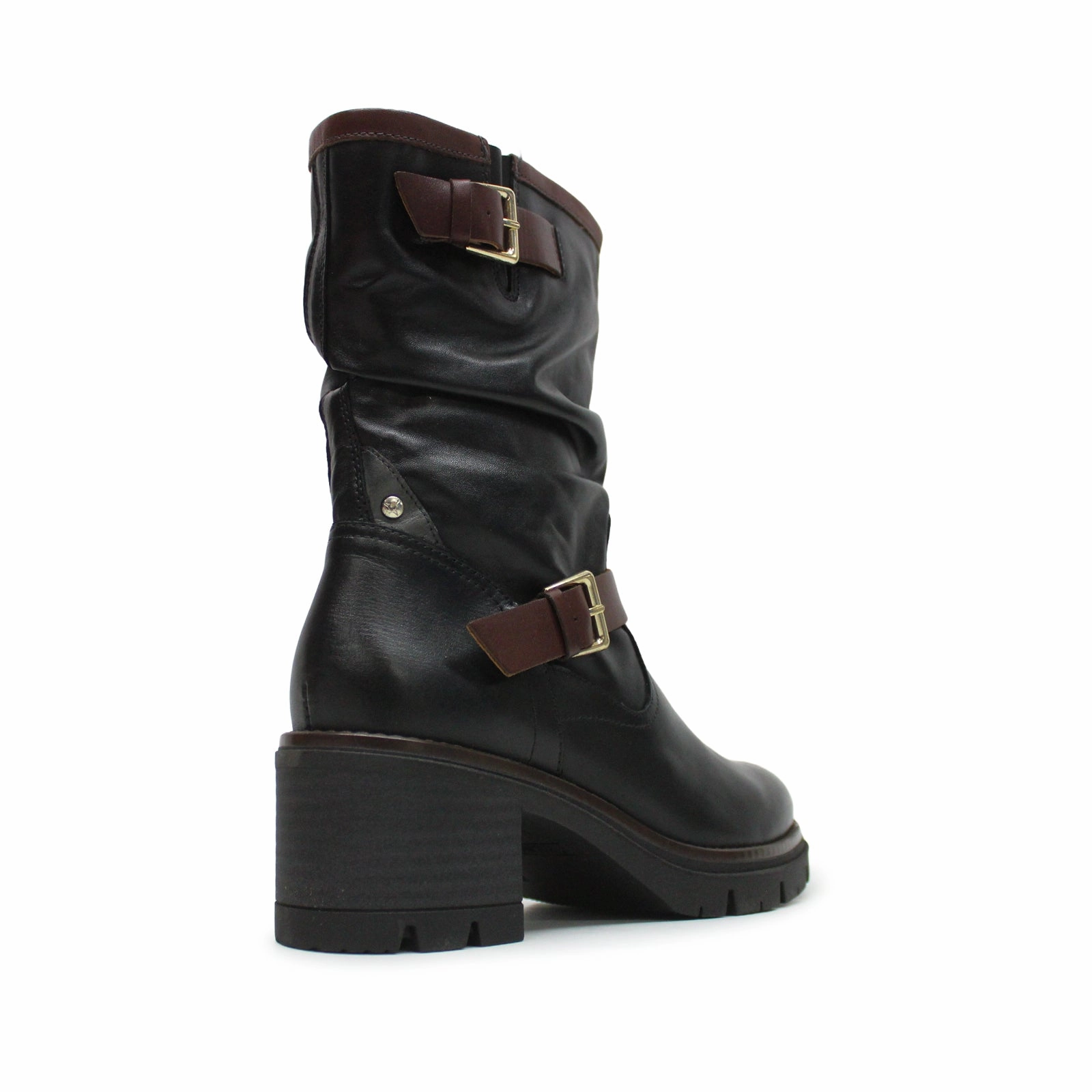 Pikolinos Soria W0B Leather Women's Heels Black Boots Leopard Print Stiletto Ankle Boots