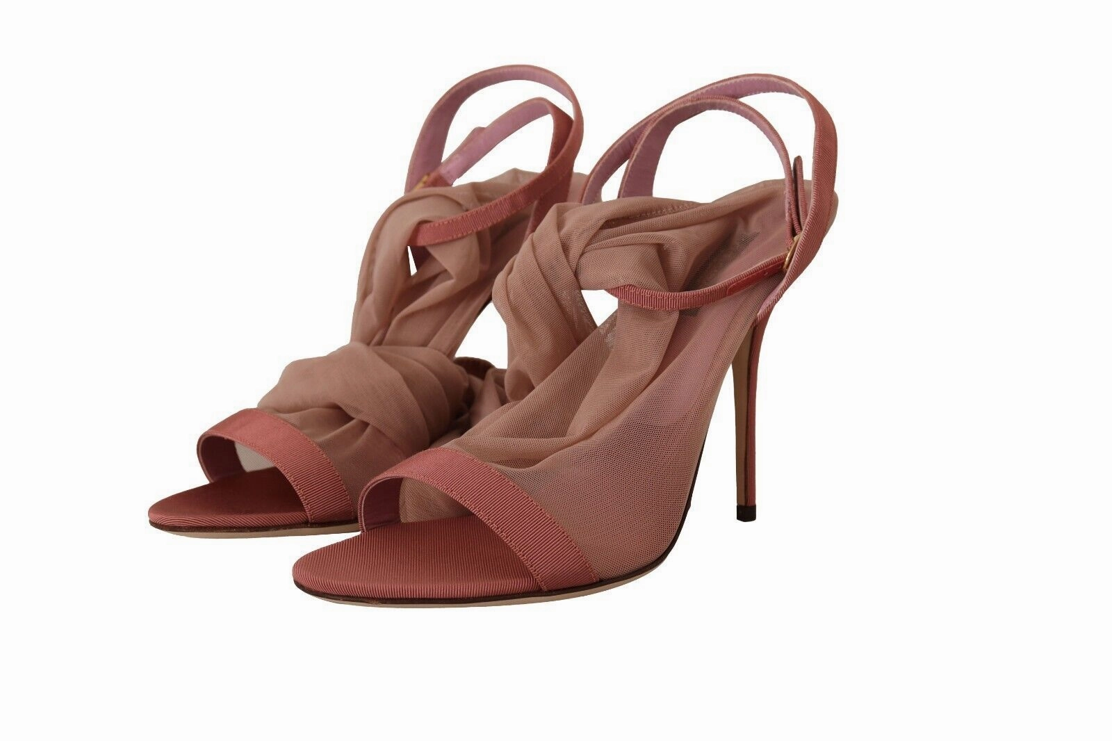 Pink Tulle Stretch Ankle Strap Sandals Shoes High Heel Toms