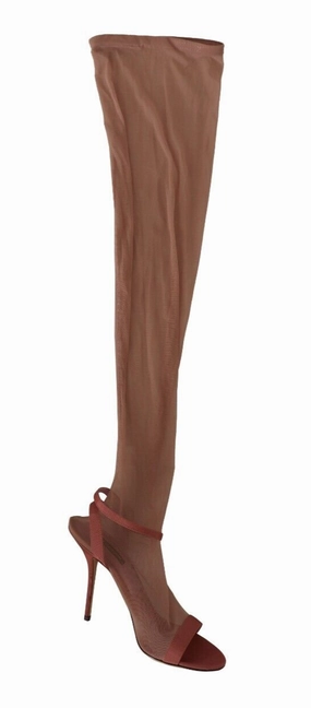 Pink Tulle Stretch Ankle Strap Sandals Shoes Memory Foam High Heels