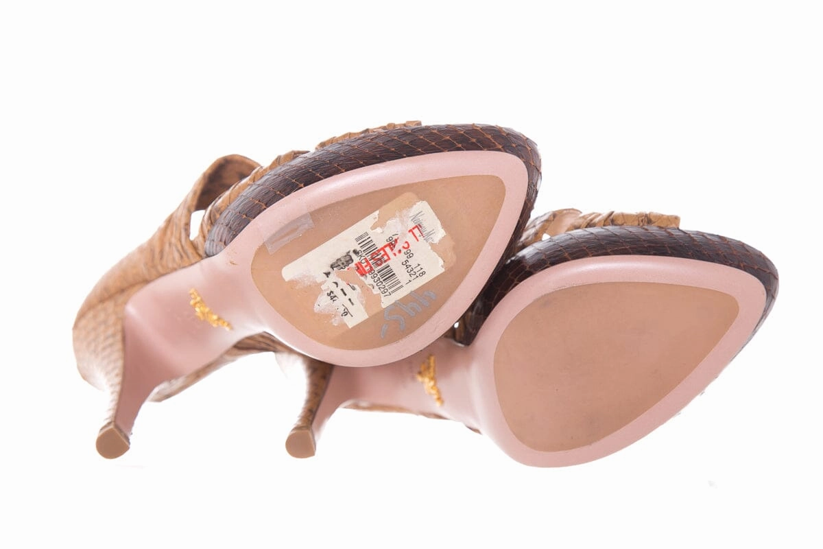 Heels Nearby Prada Beige & Brown Python Wrap Heels SZ 40.5