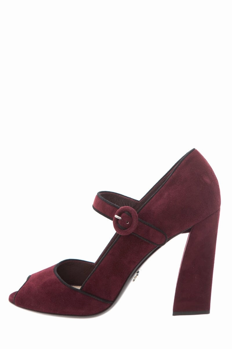 Dress Up High Heels Prada Burgundy Suede Strap Heels SZ 40