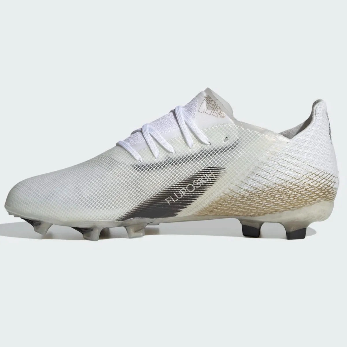Adidas JR X Ghosted.1 FG - White-Black-Gold Soccer Cleates