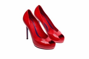 Original Alexander McQueen - Red Peep Toe Heels - IT 38 1/2 Gold Shoes High Heels