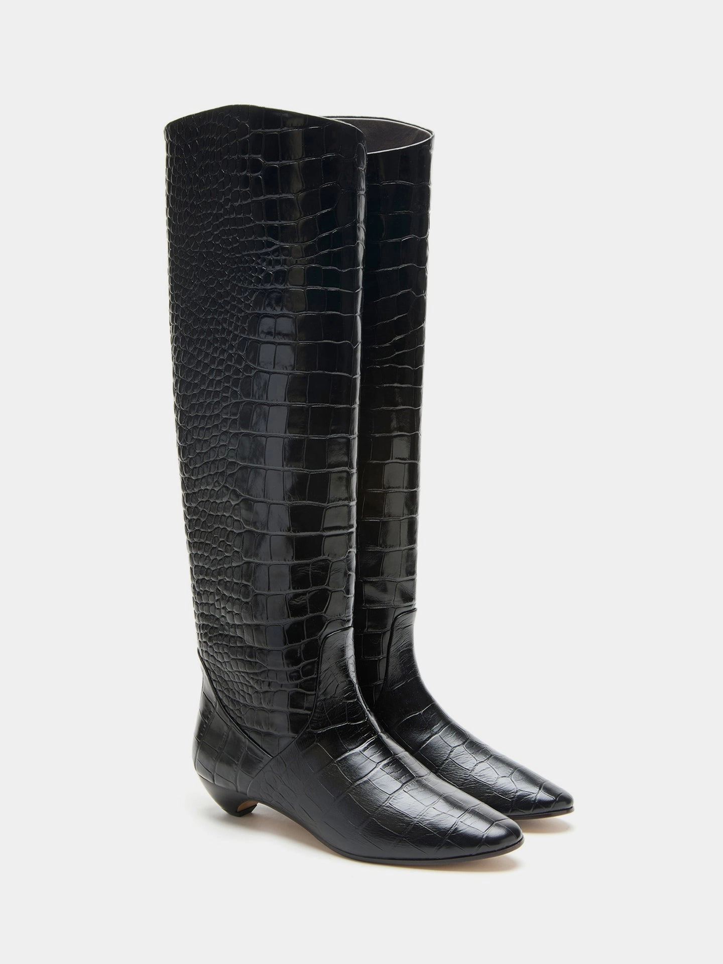 Fur Lined Dress Boots Allegra Riding Boot / Coco Black Leather Croc Effect