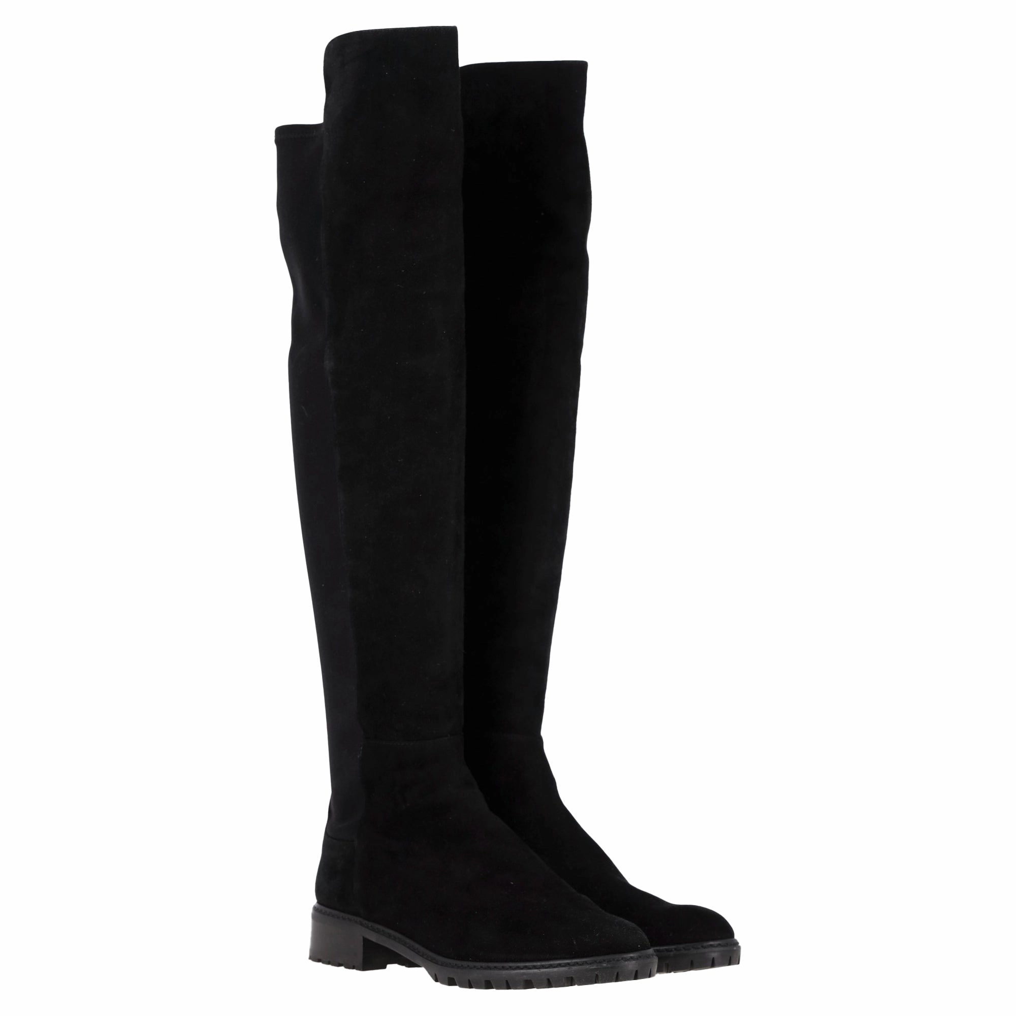 Stuart Weitzman 5050 Over-The-Knee Boots in Black Suede Galoshes Boots