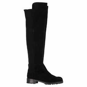 Stuart Weitzman 5050 Over-The-Knee Boots in Black Suede Pointy Toe Cowboy Boots