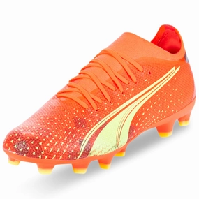 Best Wide Foot Soccer Cleats Puma Ultra Match FG/AG Soccer Cleats (Coral/Fizzy Light/Black)
