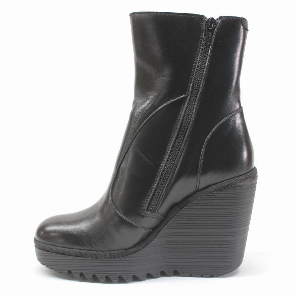 Ugg Boots With The Fur Fly London DALLY463FLY Leather Women's Mid Calf Wedge Boots