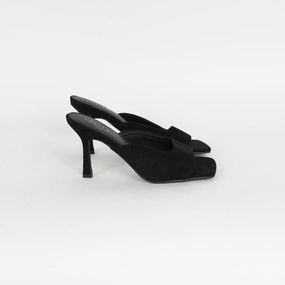 Tokito Black Faux Suede Heels Lamarca Knee-high Block-heel Stretch Dress Boots