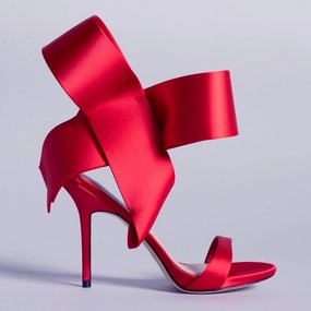 RED SATIN OPEN TOE KITTEN High Heeled Cougars