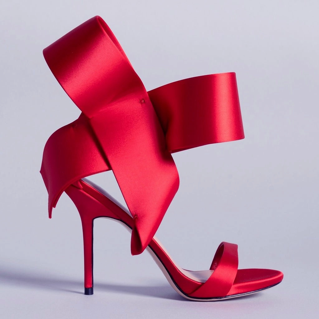 Houndstooth High Heels RED SATIN OPEN TOE KITTEN