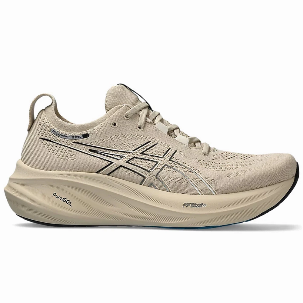 Men's Asics GEL-Nimbus 26, Feather Grey/Black, 8.5 D Medium Asics Extra Wide Shoes