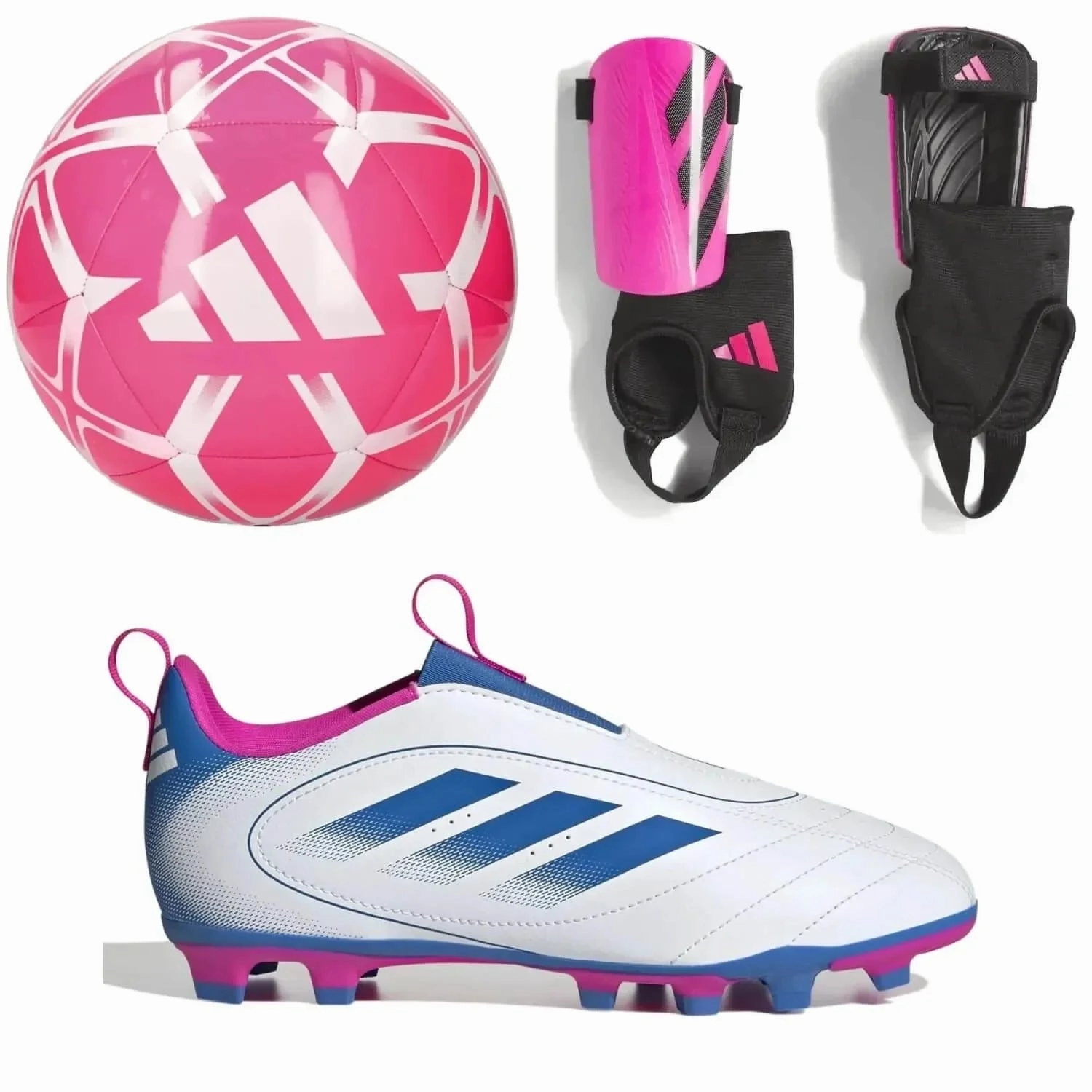 adidas Kid's Goletto IX Laceless FG/Shin Guards/Ball Bundle Soccer Cleats Artificial Turf