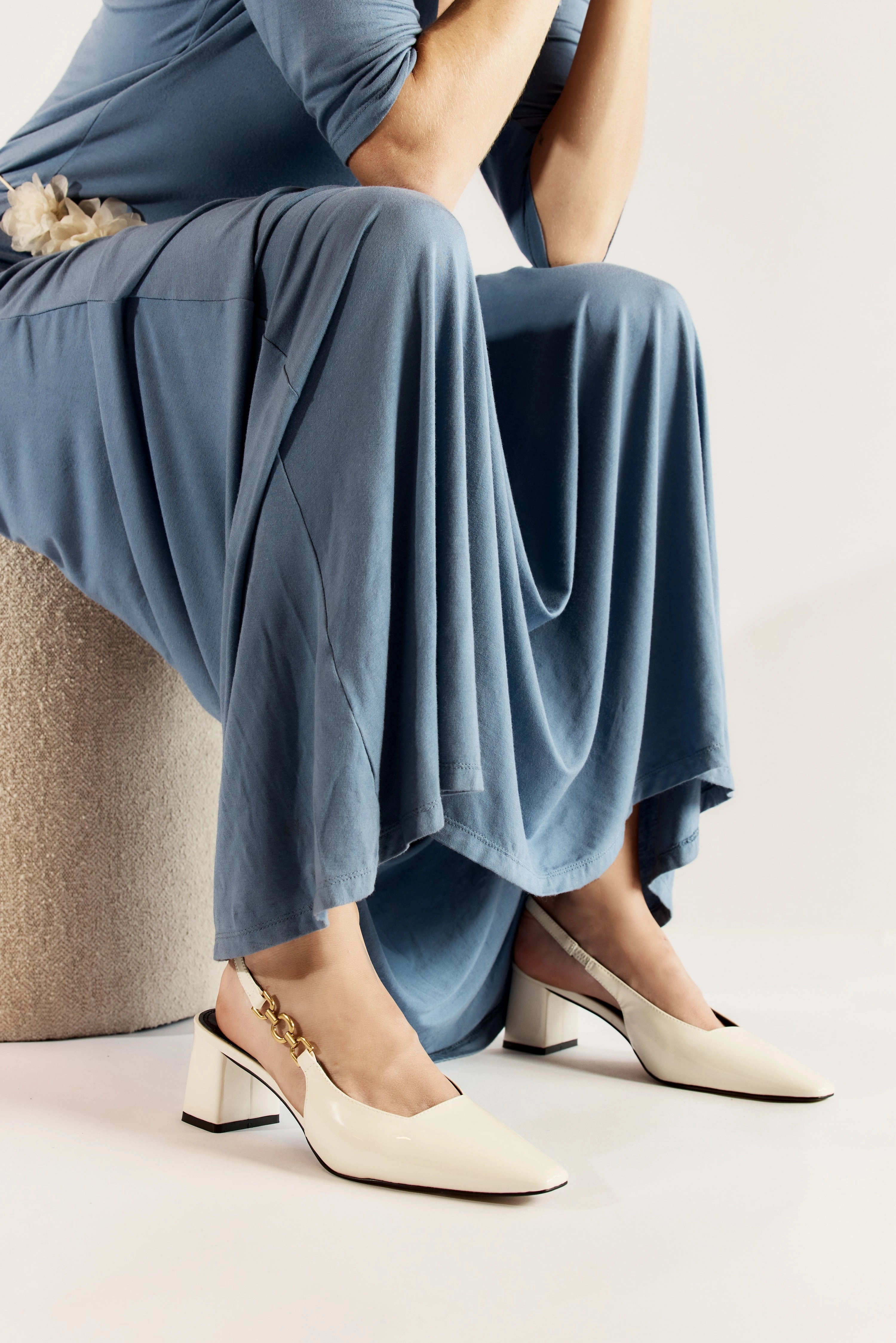 Hydro Dipping Heels Renee Slingback Block Heels - Chalk White Patent Leather