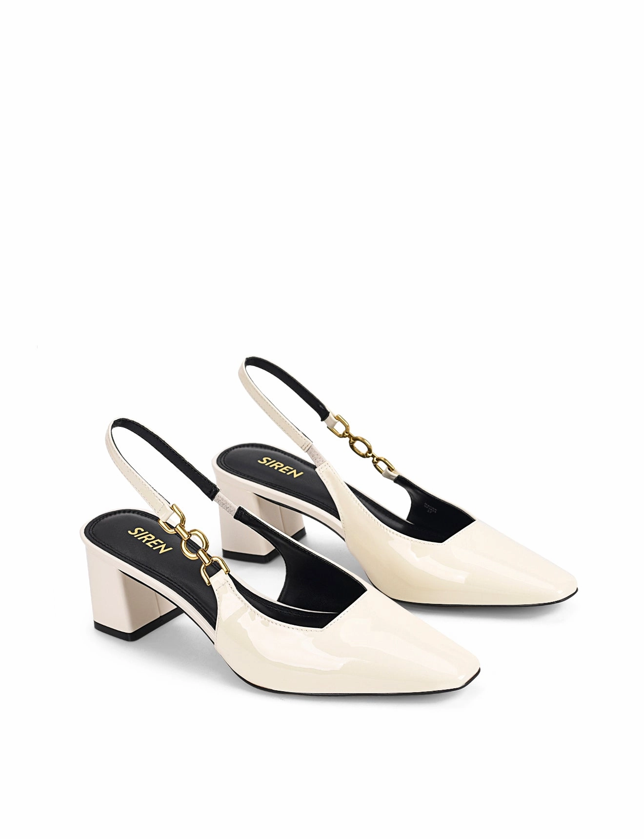 Renee Slingback Block Heels - Chalk White Patent Leather Wear High Heels