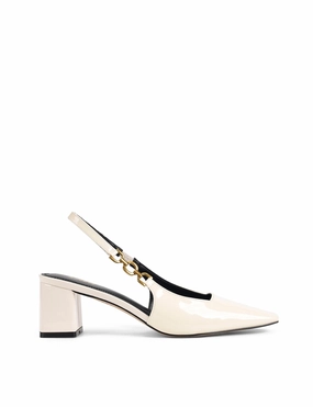 Renee Slingback Block Heels - Chalk White Patent Leather Cory Chase High Heels