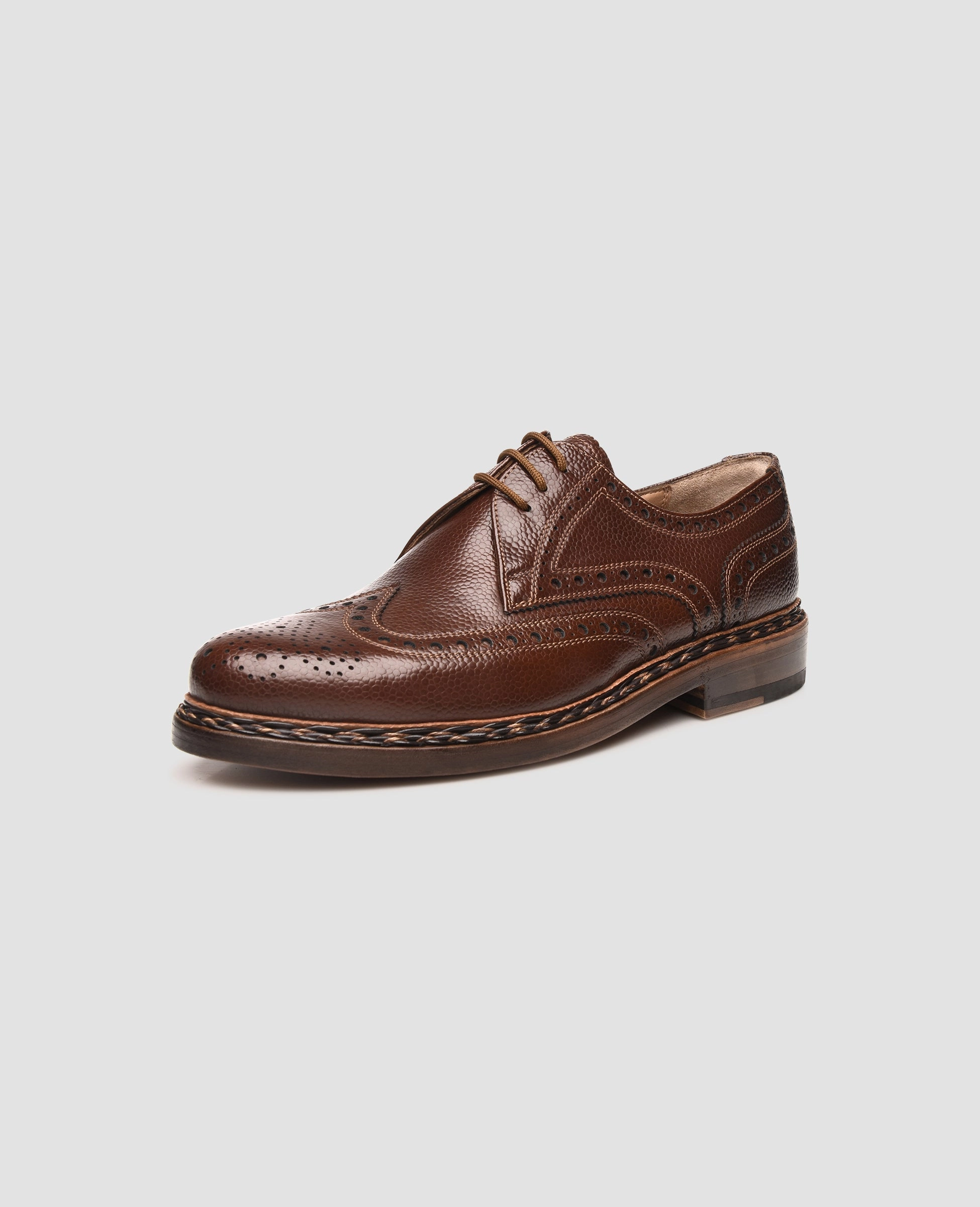 Casual Leather Derby Shoes Buda Full-Brogue AG - Cognac