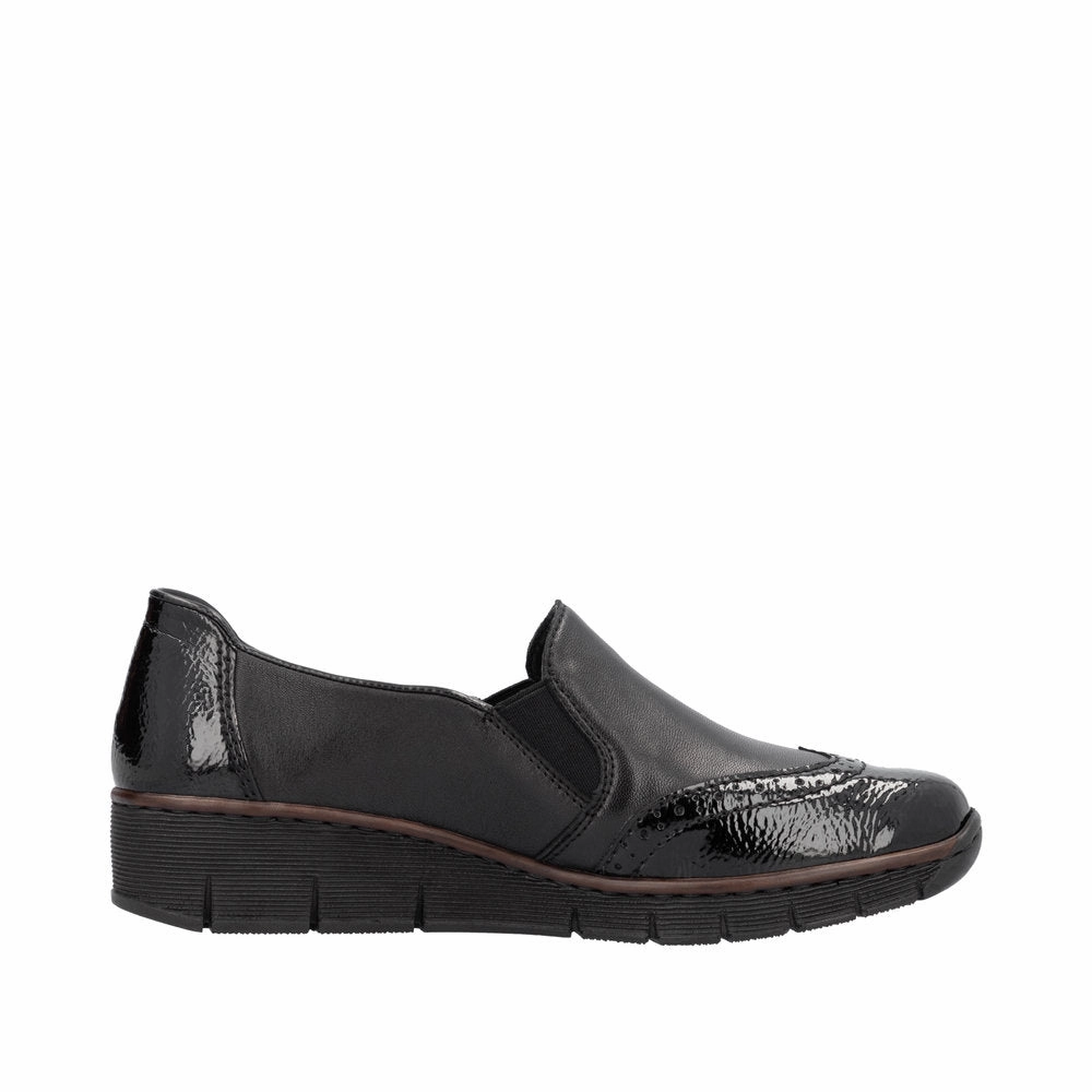 Rieker 53776-00 Ladies Black Leather Elasticated Slip Ons Nodiatis Climbing Shoes