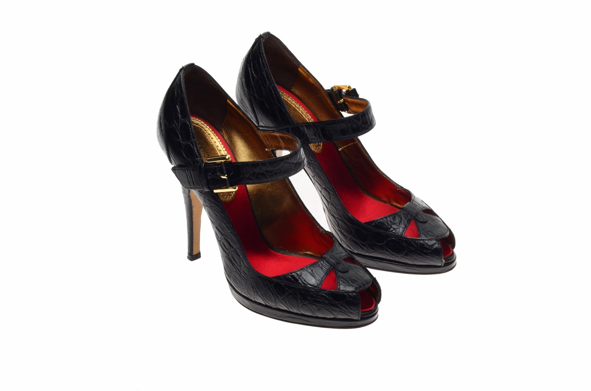 Roberto Cavalli - Black Peep Toe Heels with Ankle Strap - IT 38 1/2 High Heels Size 1