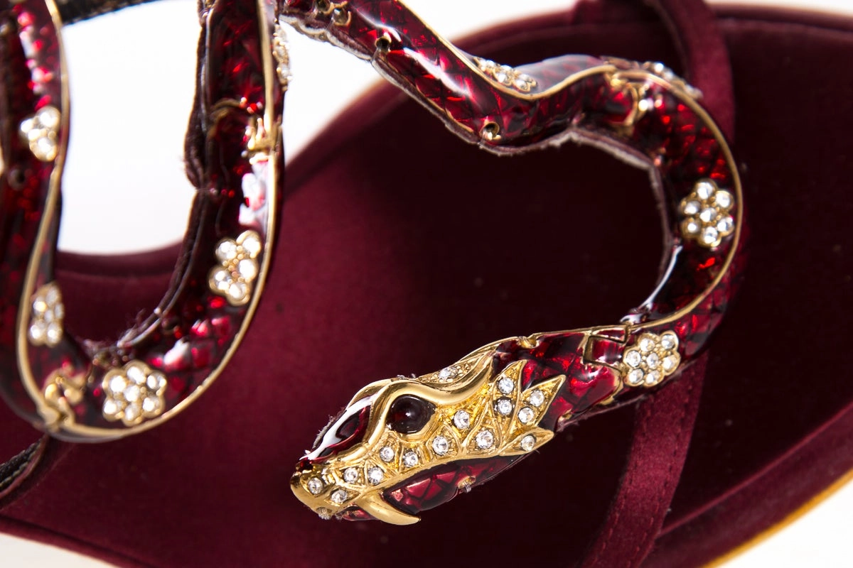 Super High High Heels Roberto Cavalli Burgundy & Snake Detail Heels SZ 36