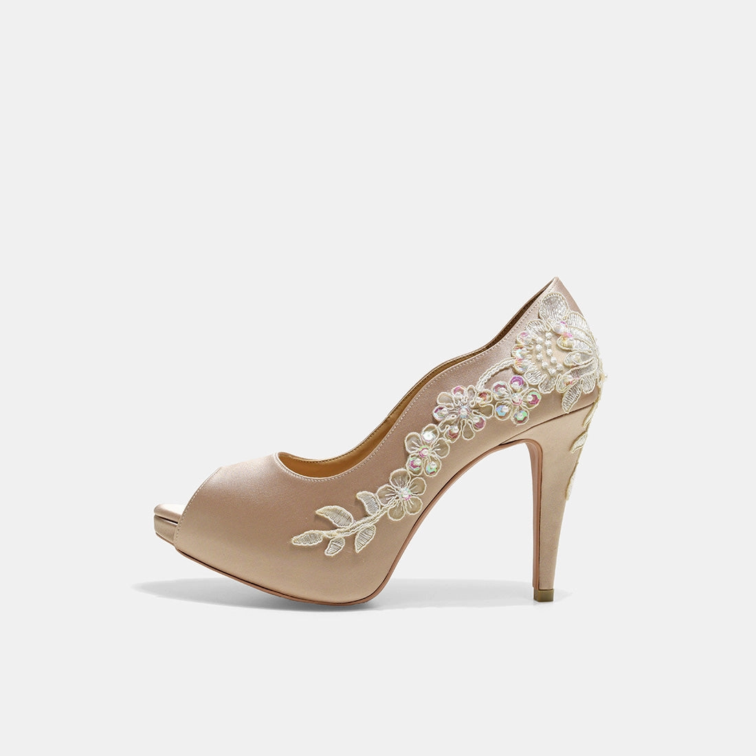 High Heels Femdom Rose Champagne Romance and More V3 Beige Lace Wedding Pumps