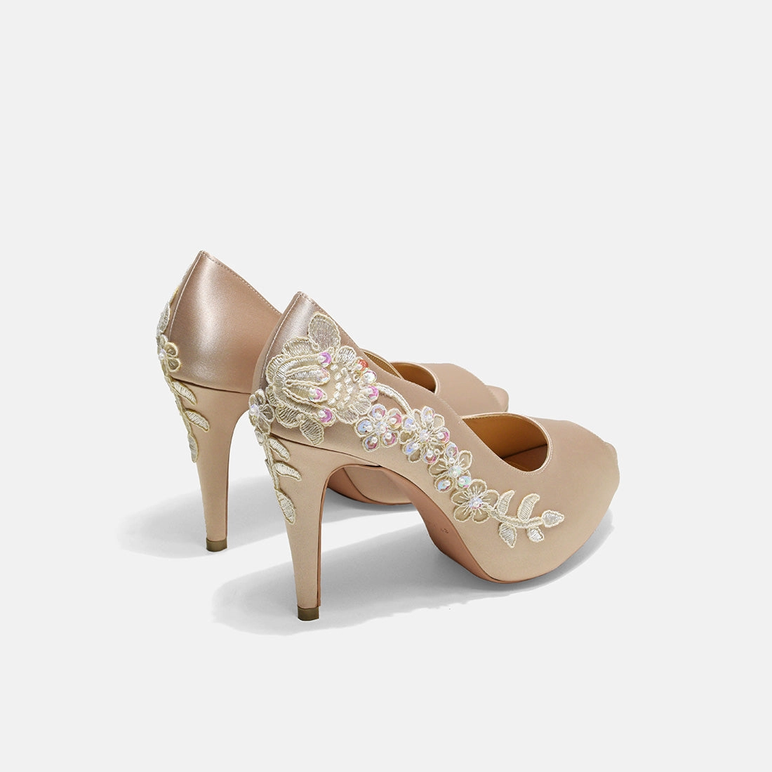 High Heels Insert Rose Champagne Romance and More V3 Beige Lace Wedding Pumps