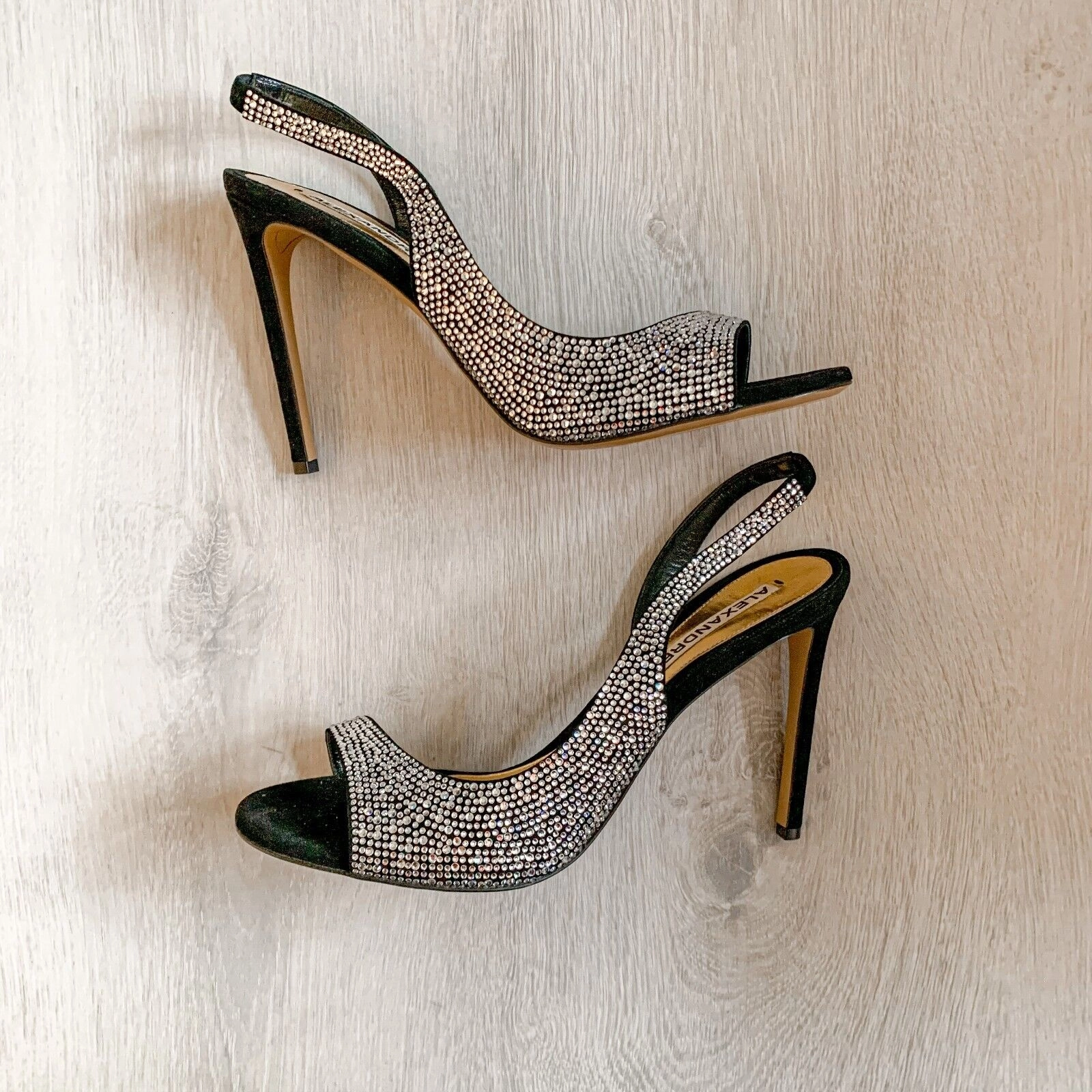 Thigh High No Heel Alexandre Vauthier Black Crystal Studded Amber Sandal Slingback Open Toe High Heels