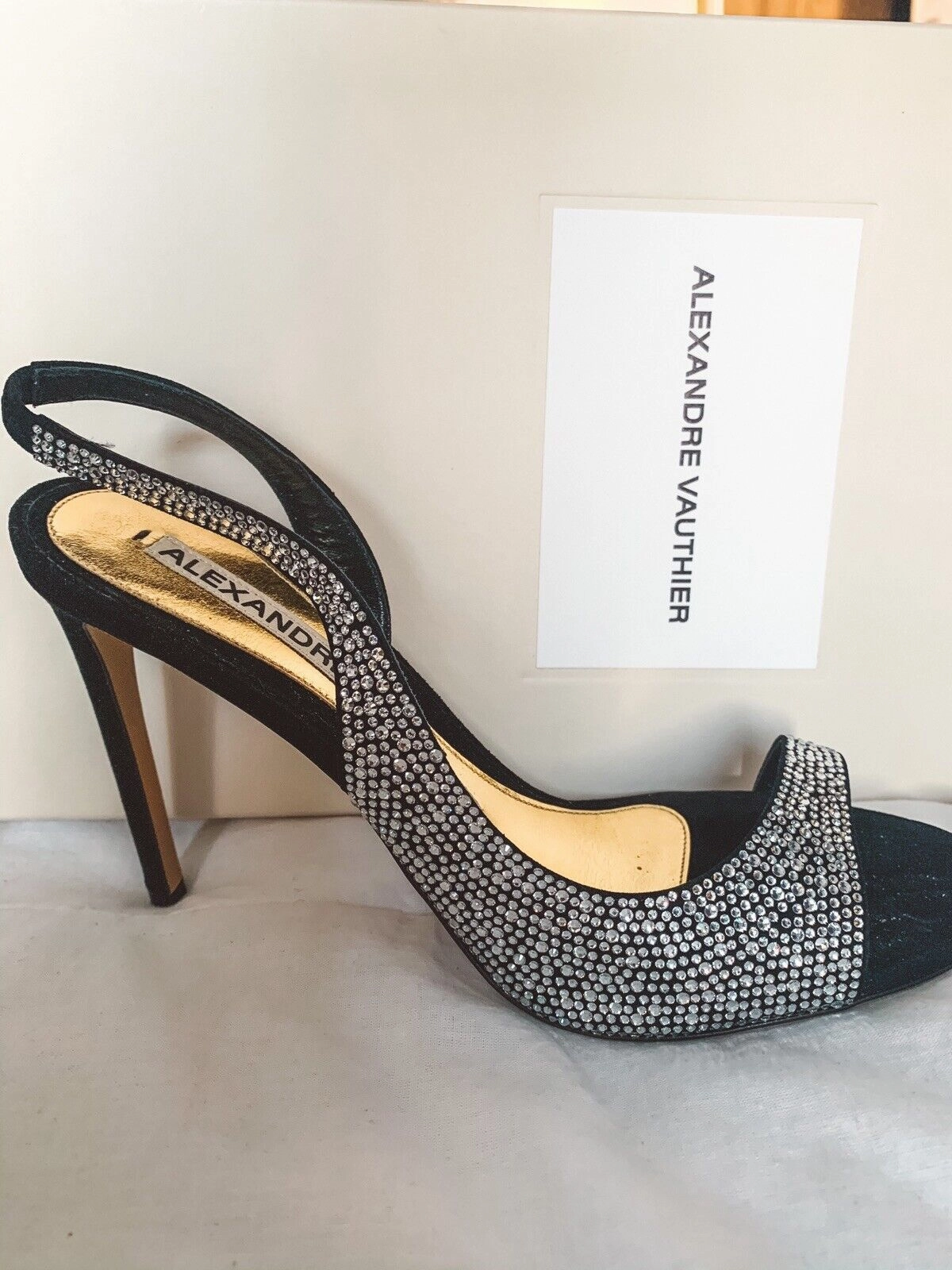 Alexandre Vauthier Black Crystal Studded Amber Sandal Slingback Open Toe High Heels High Heeled Pumps