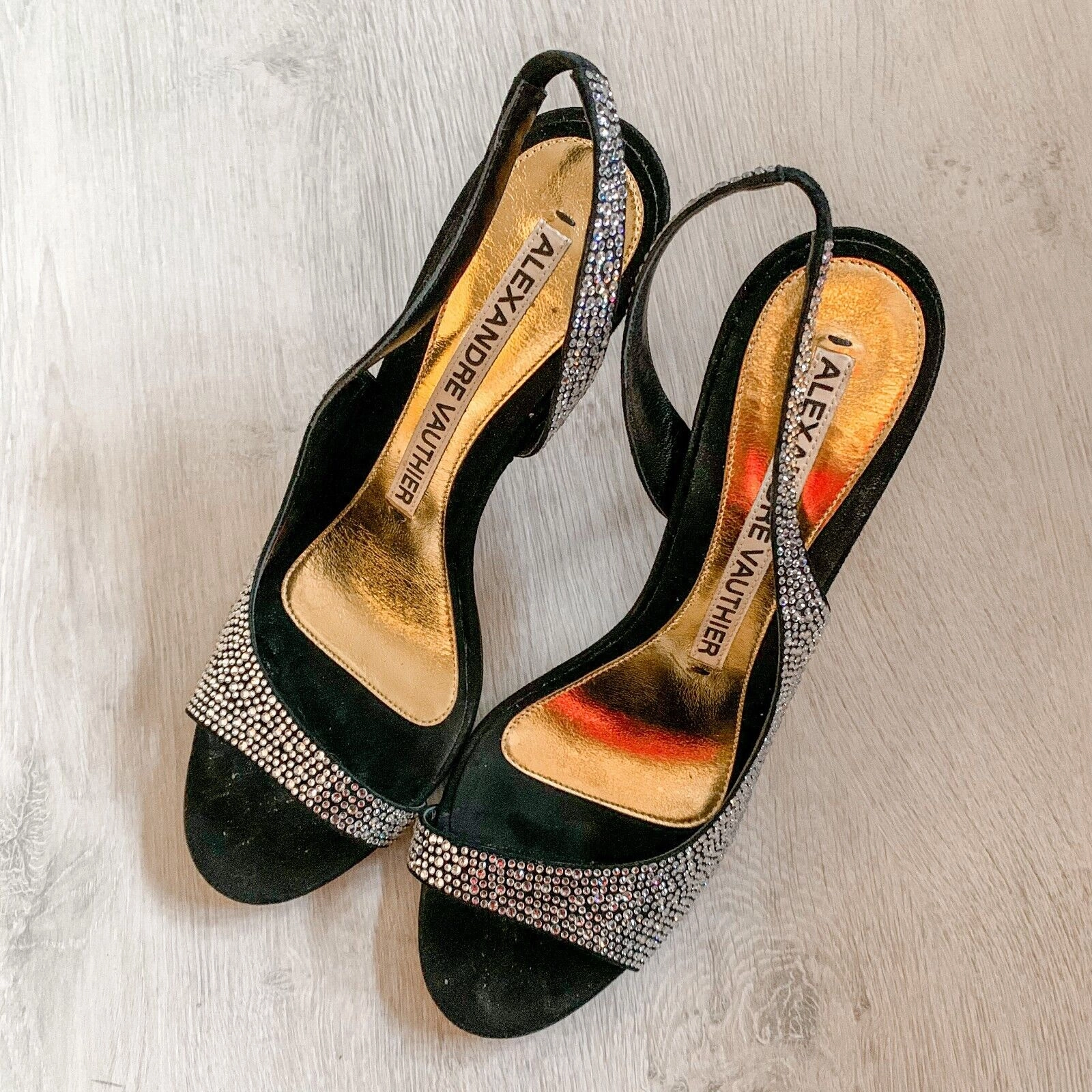 High Heels Very High Alexandre Vauthier Black Crystal Studded Amber Sandal Slingback Open Toe High Heels