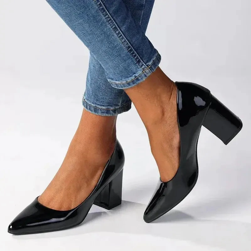 Madison Patricia Block Heel Court - Black Patent High Heels And Bags