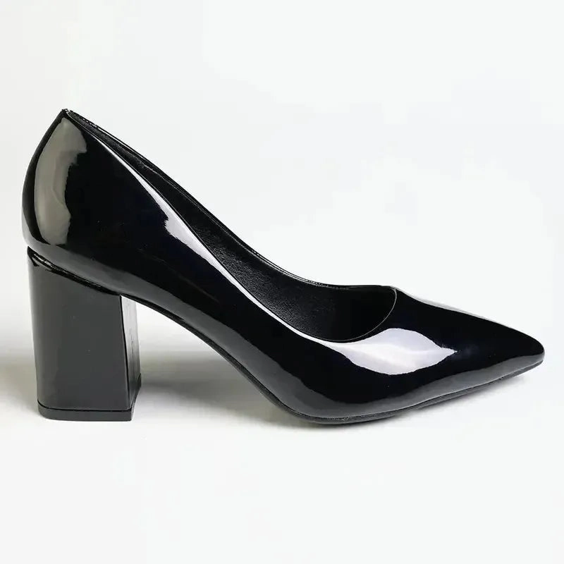 Madison Patricia Block Heel Court - Black Patent