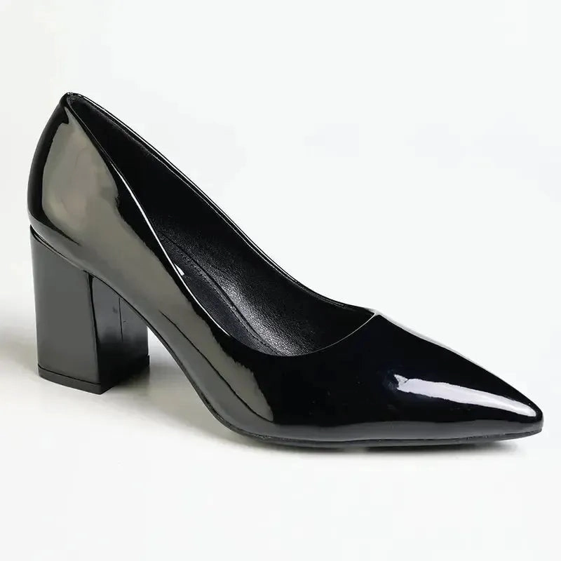Steel Cap High Heels Madison Patricia Block Heel Court - Black Patent