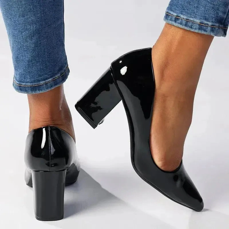 Madison Patricia Block Heel Court - Black Patent