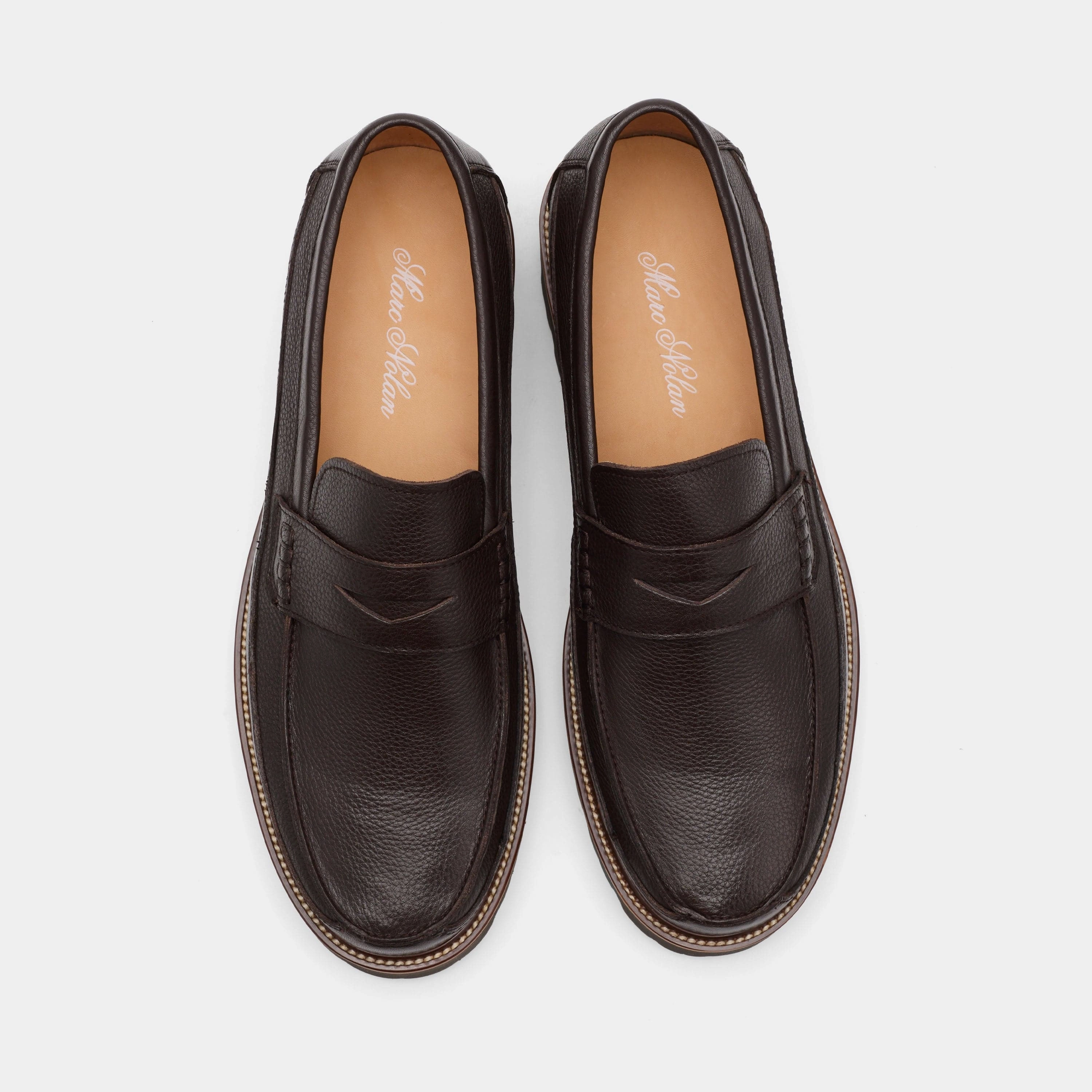 Boss Loafers Adler Chocolate Brown Pebble Leather Lug Penny Loafers