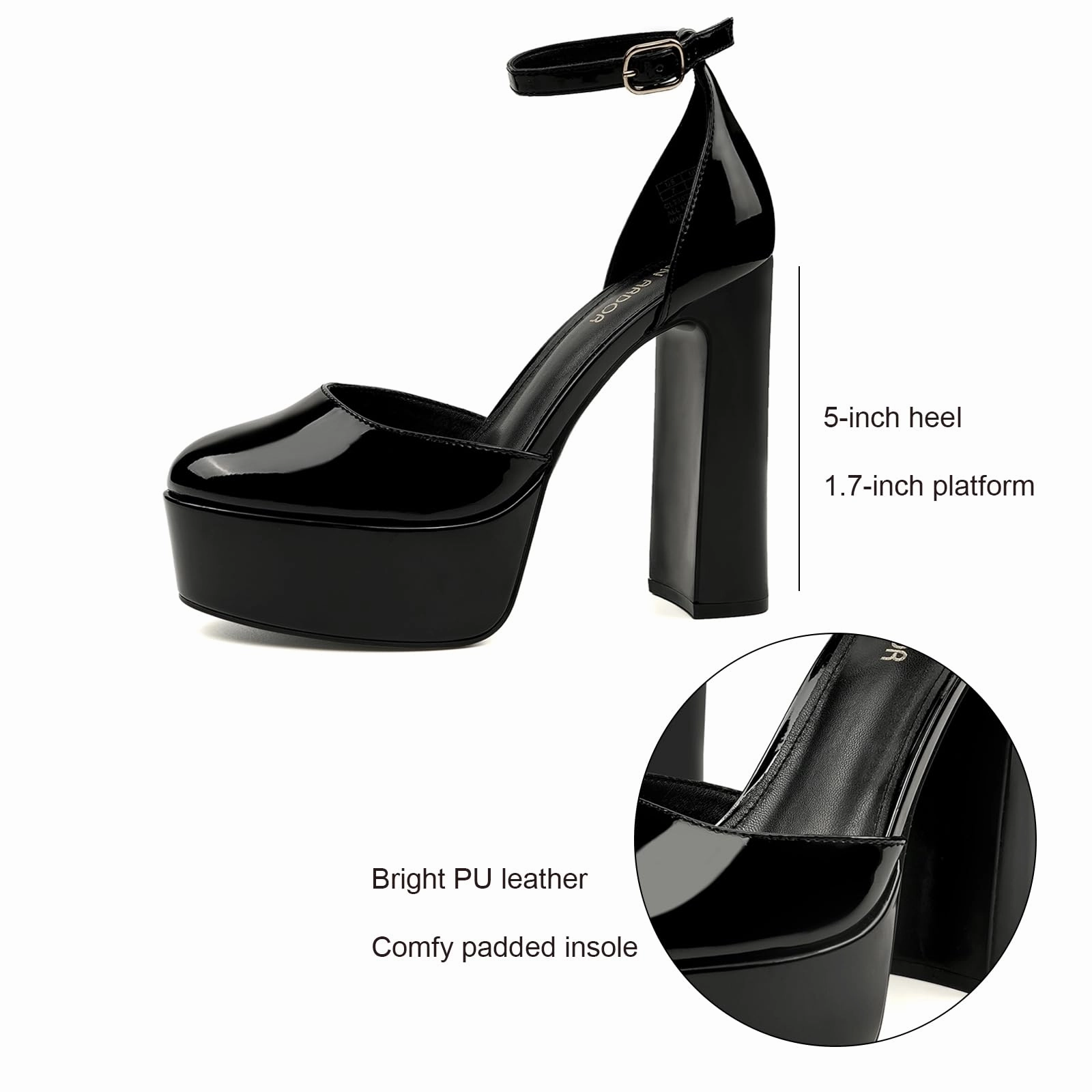 Cushion High Heels JENN ARDOR Womens Platform Heels 5 Inch Chunky High Heel Pumps with 1.7 Inch Platform & Ankle Strap